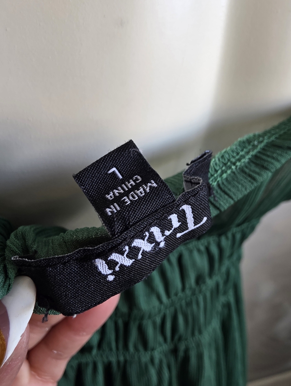 Women's Sleeveless Deep Green V Neck Dress Ruffle Tiered Midi Sz L Babydoll - Picture 9 of 9